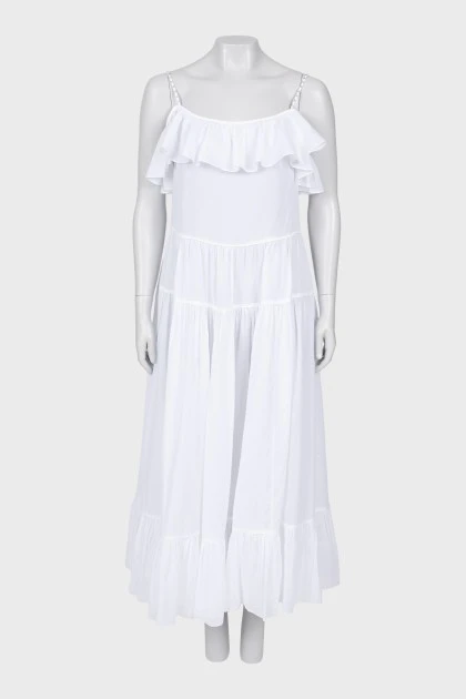 Белое платье макси с оборкамии