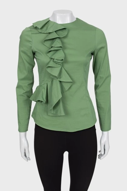 Зеленая блуза с оборками