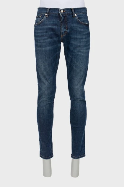 Чоловічі сині джинси зі сріблястою фурнітурою