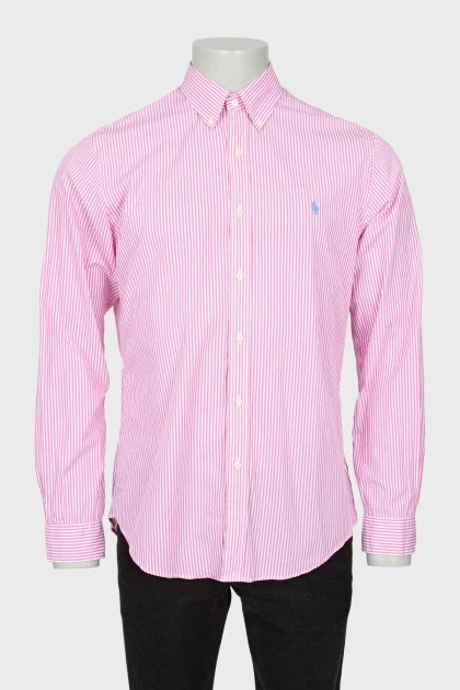 Мужская рубашка в розовую полоску 