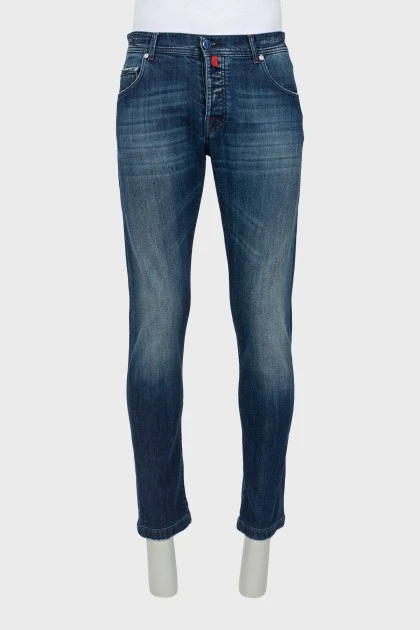 Мужские темно-синие джинсы на пуговицах 
