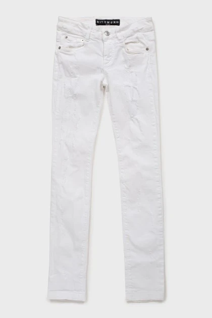 Белые джинсы скинни с потертым эффектом