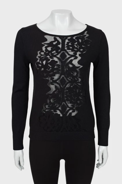 Шерстяной свитер черного цвета с узором