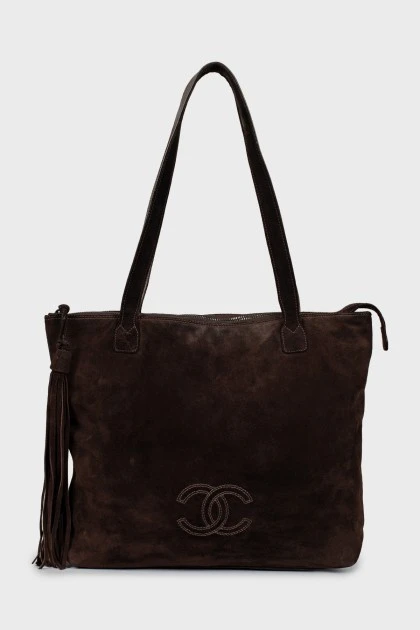 Замшевая сумка-шоппер с фирменным логотипом