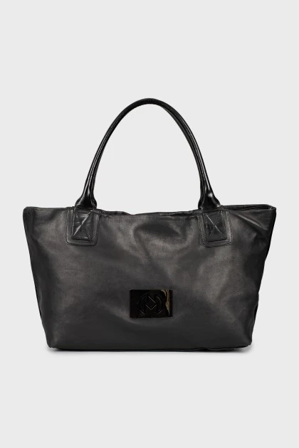 Шкіряна сумка-шопер із фірмовим логотипом