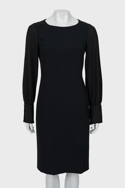 Черное платье с полупрозрачными рукавами