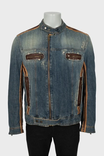 Мужская джинсовая куртка с кожаными вставками