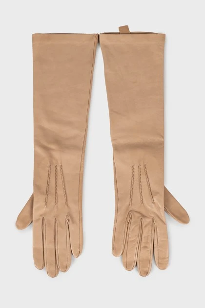 Бежевые перчатки из кожи
