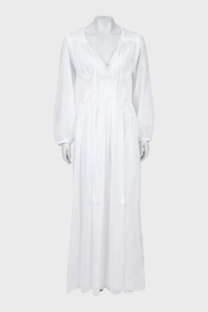 Белое платье макси с завязками