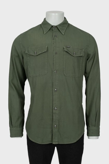 Мужская зеленая рубашка с карманами