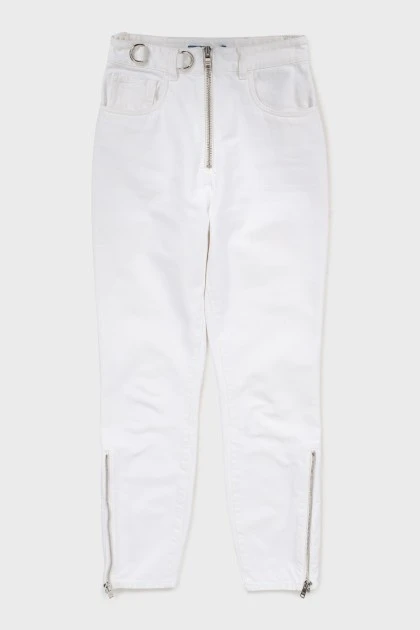 Білі джинси з блискавкою знизу