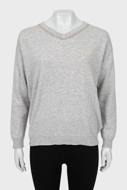 Кашемировый пуловер серого цвета