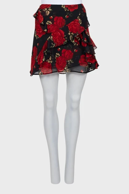 Шелковая юбка мини в цветочный принт
