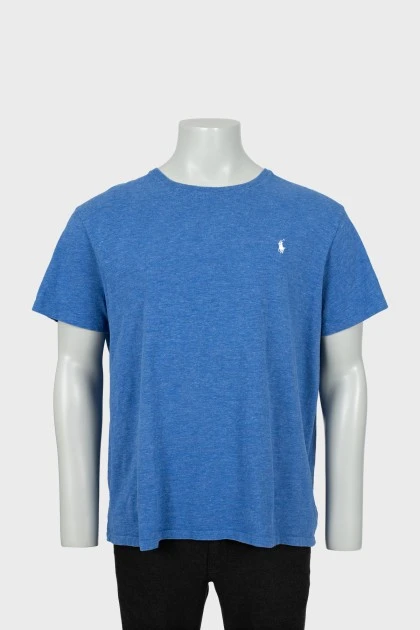 Мужская синяя футболка с вышитым логотипом