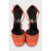 Оранжевые туфли из кожи на блочном каблуке