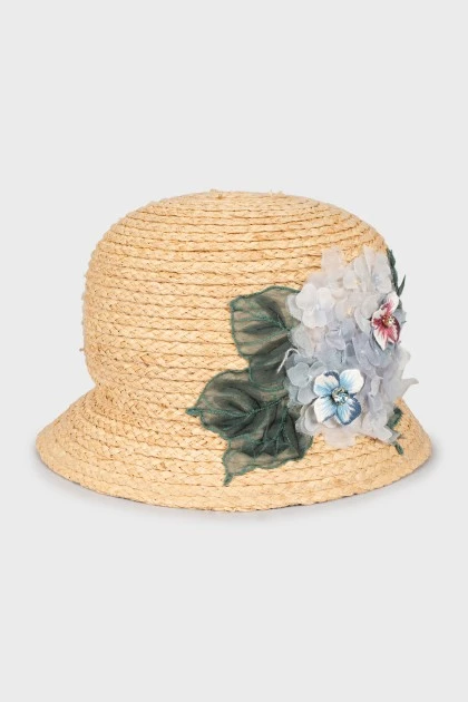 Солом'яний капелюх декорований квітами з биркою