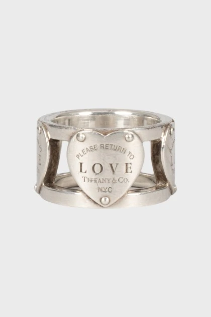 Широкое серебряное кольцо с логотипом