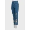 Джинси slim fit із золотистою вишивкою
