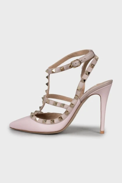 Кожаные босоножки Rockstud розового цвета