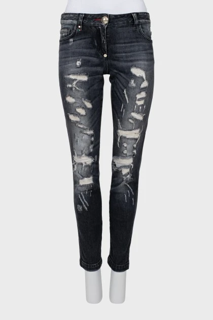 Чорні рвані джинси skinny fit