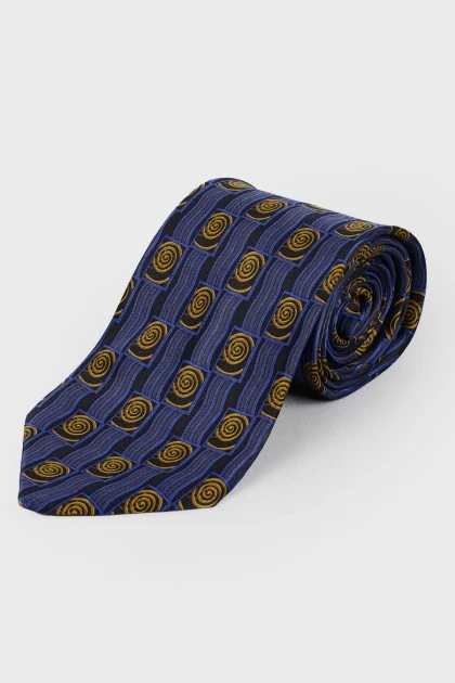 Темно-синя краватка в жовтий принт