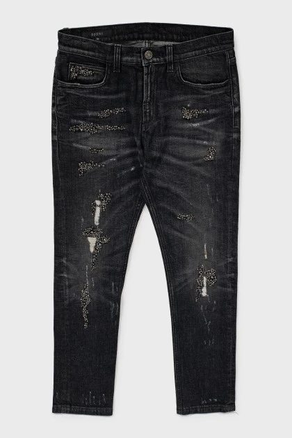 Джинси regular fit зі стразами