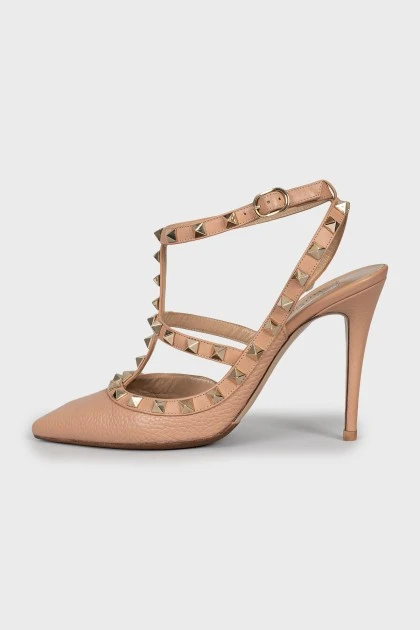 Босоніжки Rockstud з бежевої шкіри