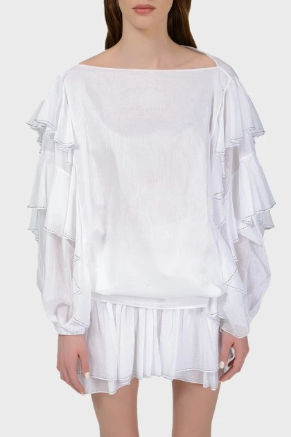 Біла блуза з воланами на рукавах з биркою