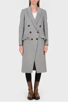 Шерстяное серое пальто с асимметричными пуговицами