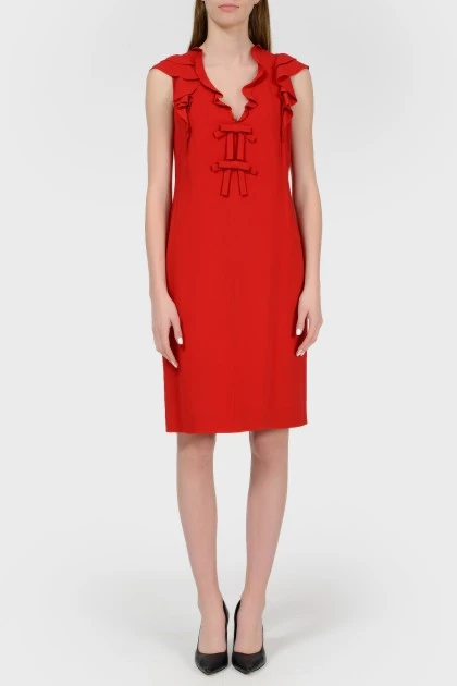 Червона пряма сукня з рюшами з биркою
