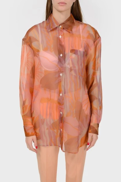 Прозрачная удлиненная блуза на пуговицах