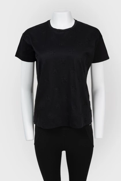 Чорна футболка з оксамитовим принтом