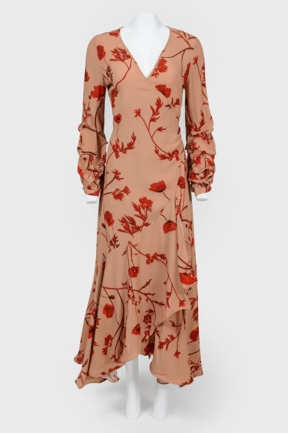 Платье на запах с цветочным принтом с биркой