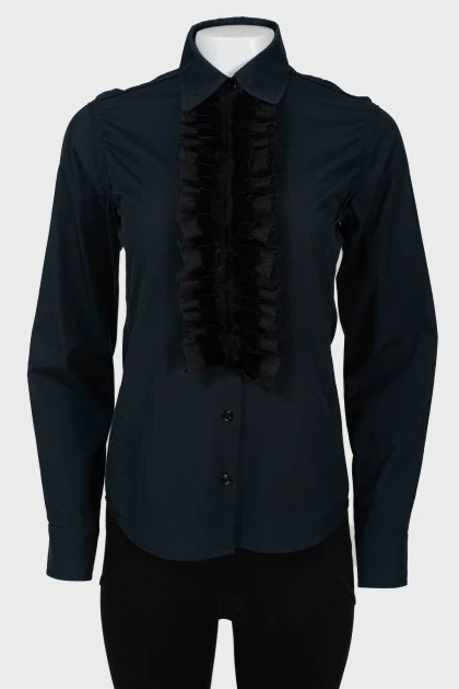 Винтажная рубашка-блузка с черной манишкой