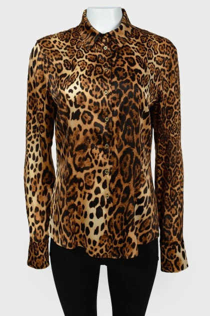 Леопардова блуза з металевими гудзиками