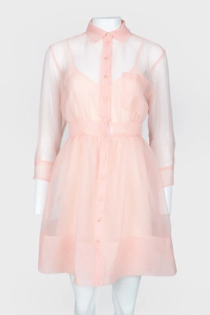 Розовое прозрачное платье с комбинацией