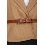 Шерстяной пиджак с кожаными вставками и поясом с биркой