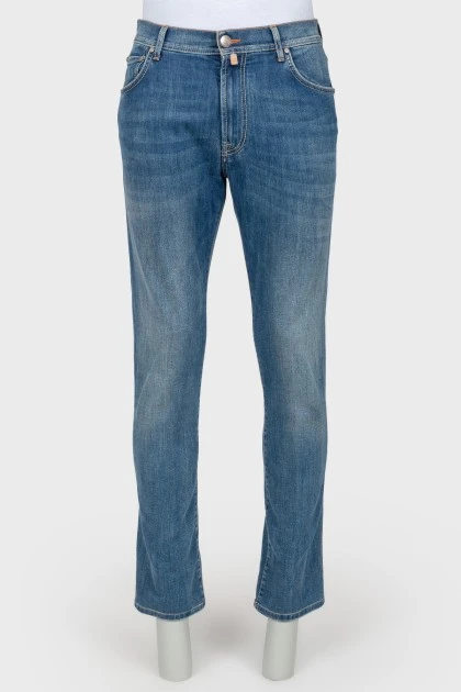 Мужские прямые синие джинсы