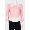Рожевий тонкий светр з мереживом