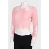 Розовый тонкий свитер с кружевом