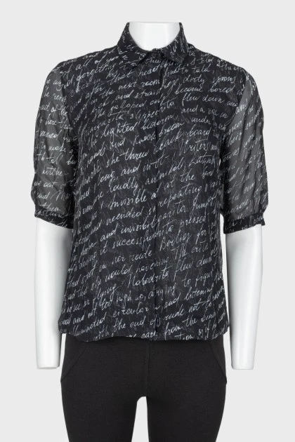 Полупрозрачная рубашка-блузка с текстовым принтом