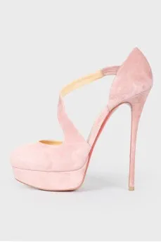 Розовые замшевые туфли на высокой шпильке