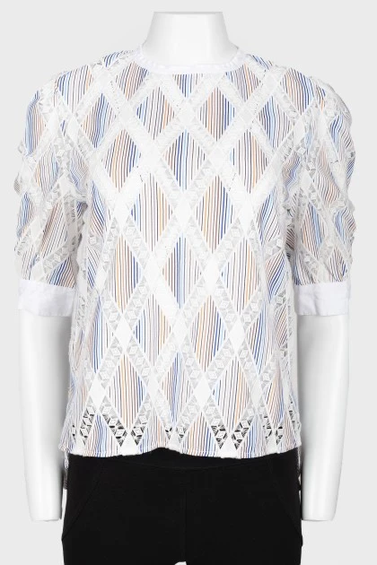 Блуза с кружевными вставками асимметричная