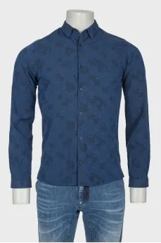 Темно-синяя мужская рубашка с биркой