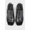 Черные кожаные туфли на каблуке, с открытой пяткой и носком