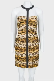 Леопардовое платье с кожаной вставкой
