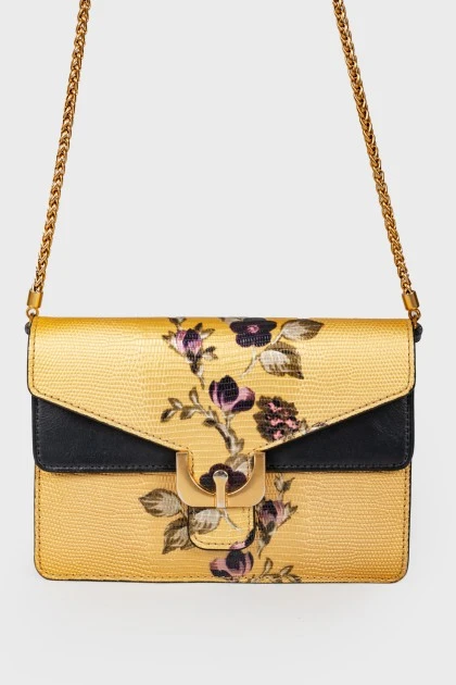 Золотистая сумка с цветами 