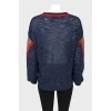 Вязаный темно-синий пуловер