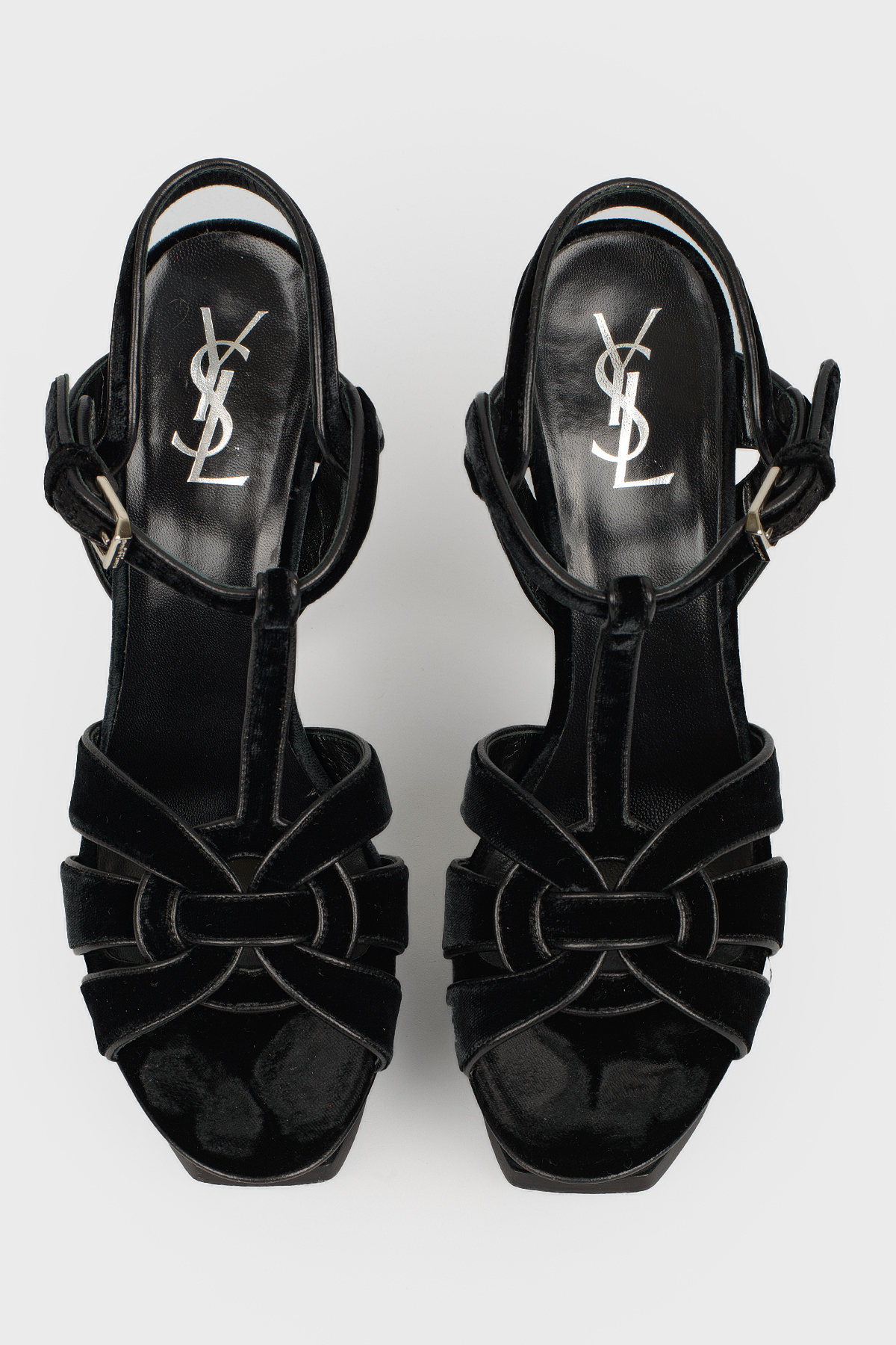 

Бархатные босоножки на платформе Saint Laurent, Черный