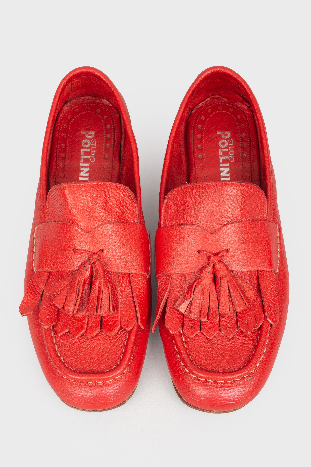 

Лоферы кожаные с бахромой Pollini, Красный